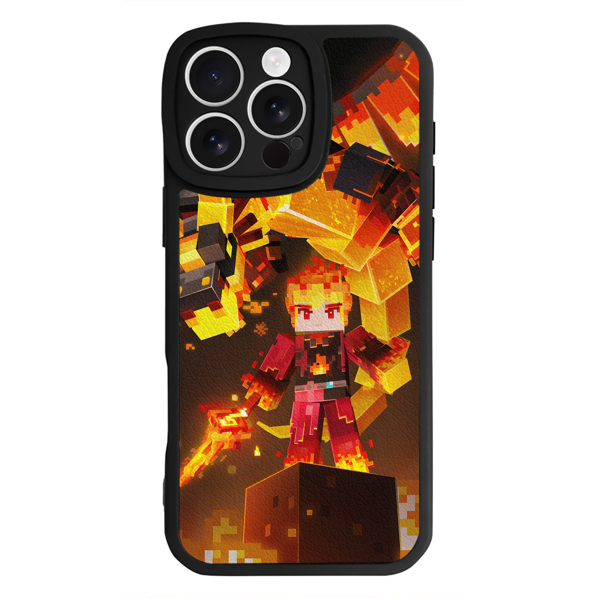 （画像用） マインクラフト ブロックの世界 Minecraft MC Block world 【iPhone 16シリーズ対応】シリコンスマホケース（レザー調） 材質：シリコン